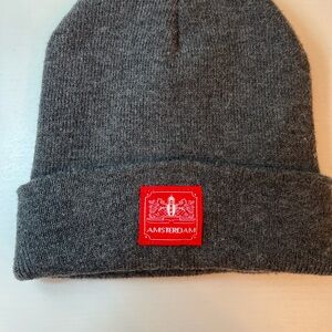 Gray Knit Beanie with Red Amsterdam Patch